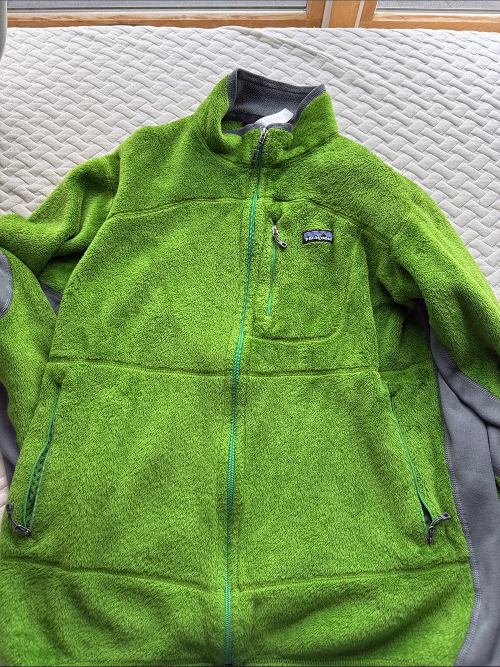 Patagonia Bright Green Fleece Jacket with Gray Accents